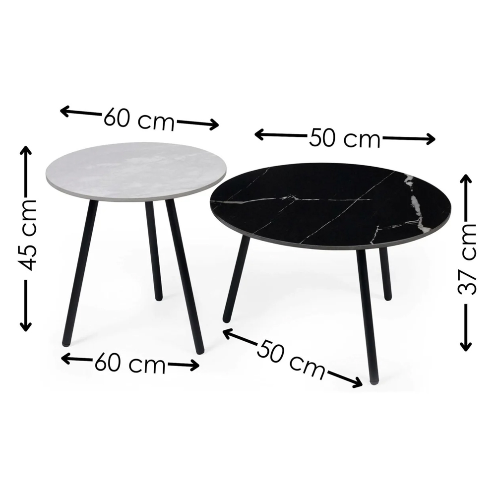 Cicero Sintered Stone Marble Effect Tops Nesting Side Tables - Black And White