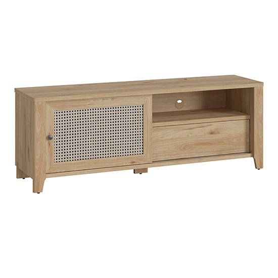 Read more about Cicero tv stand with 1 door 1 drawer in oak and rattan effect