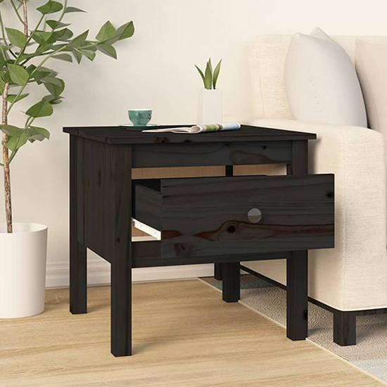 Ciella Pine Wood Side Table With 1 Drawer In Black
