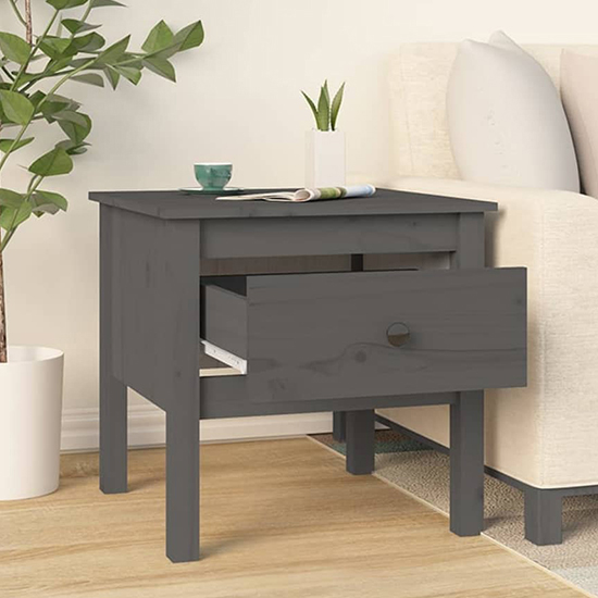 Ciella Pine Wood Side Table With 1 Drawer In Grey