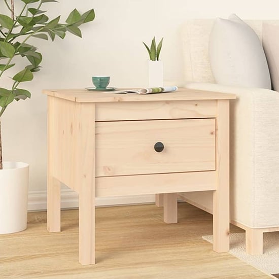 Photo of Ciella pine wood side table with 1 drawer in natural