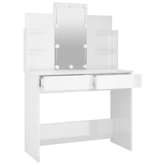 Cielle High Gloss Dressing Table In White With LED Lights Furniture in Fashion