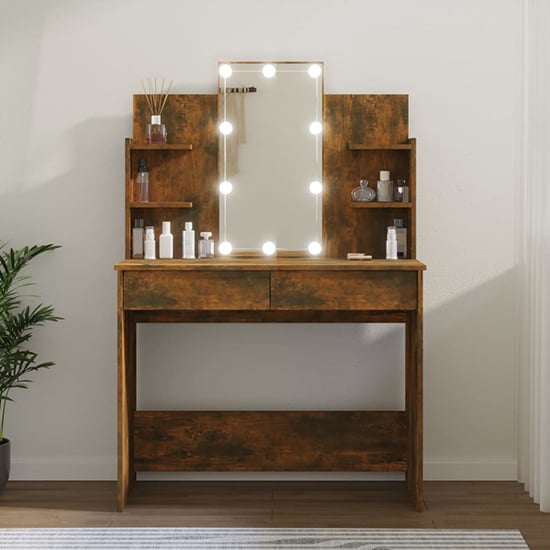 Photo of Cielle wooden dressing table in smoked oak with led lights