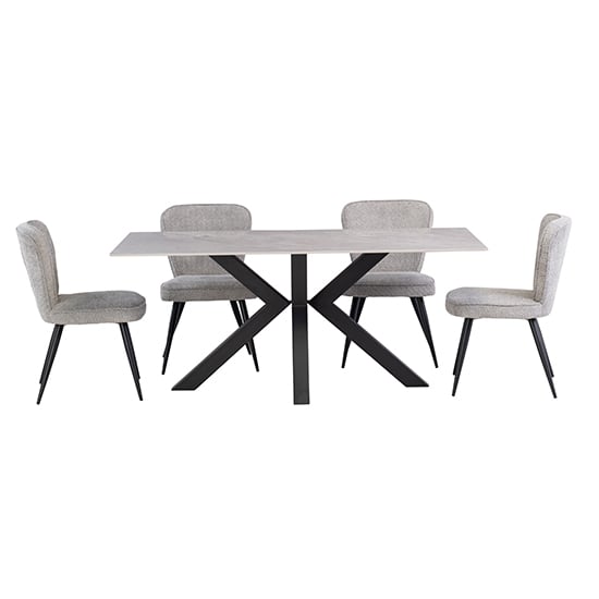 Cielo Black Stone Dining Table With 6 Finn Grey Chairs