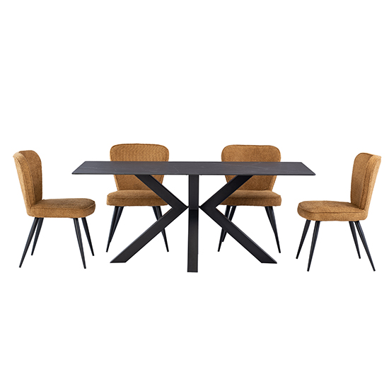 Read more about Cielo black stone dining table with 6 finn mustard chairs
