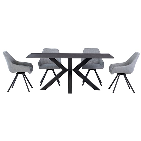 Cielo Black Stone Dining Table With 6 Valko Silver Grey Chairs