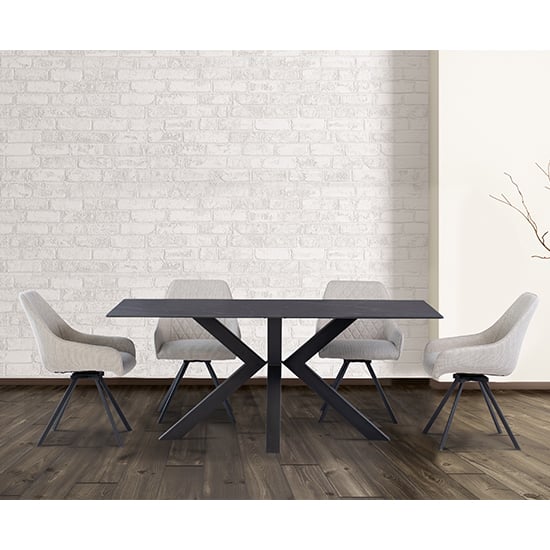 Cielo Black Stone Dining Table With 6 Valko Stone Chairs