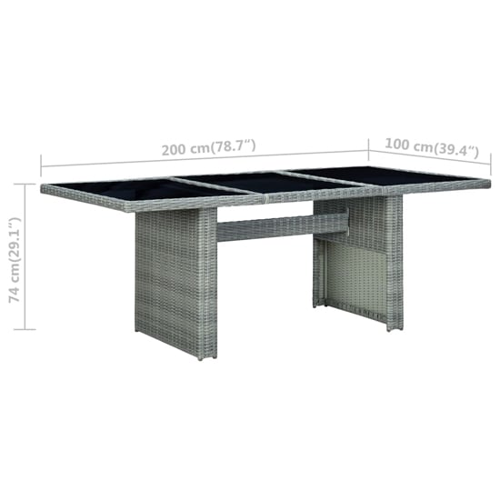 Cielo Garden Glass Top Dining Table In Light Grey Poly Rattan