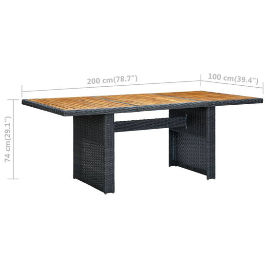 Cielo Garden Wooden Dining Table In Dark Grey Poly Rattan