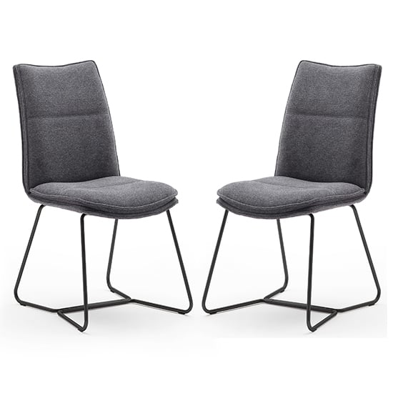 Ciko Anthracite Fabric Dining Chairs With Black Legs In Pair