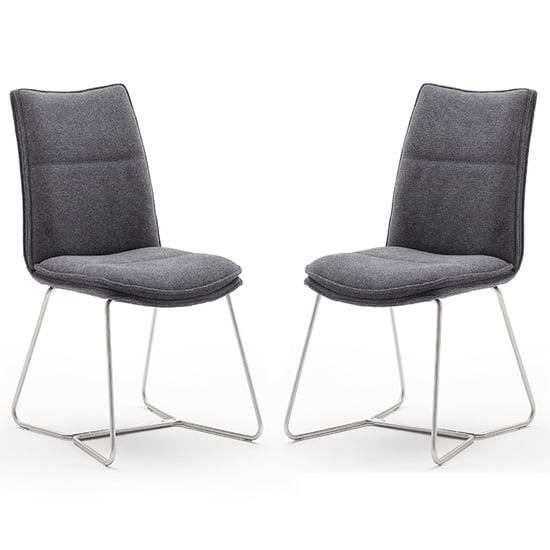 Ciko Anthracite Fabric Dining Chairs With Brushed Legs In Pair