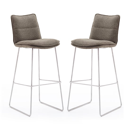 Ciko Cappuccino Fabric Bar Stools With Brushed Legs In Pair