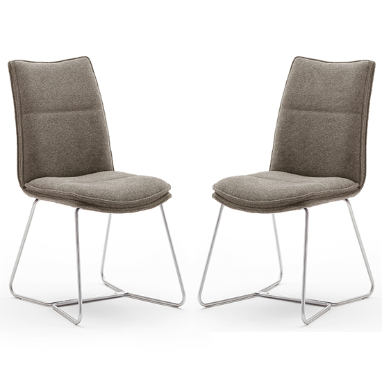 Ciko Cappuccino Fabric Dining Chairs With Brushed Legs In Pair_1