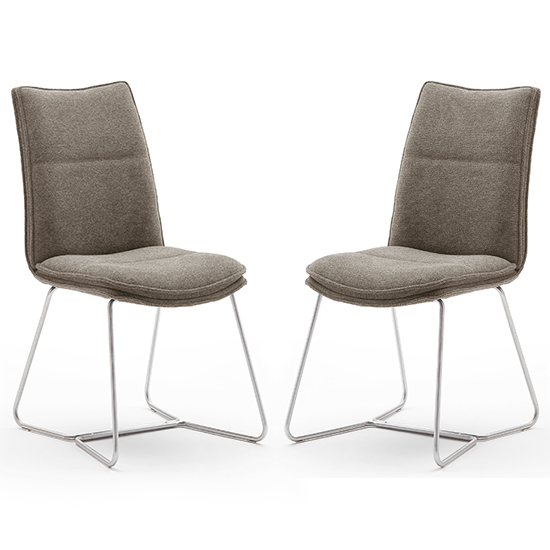 Read more about Ciko cappuccino fabric dining chairs with brushed legs in pair