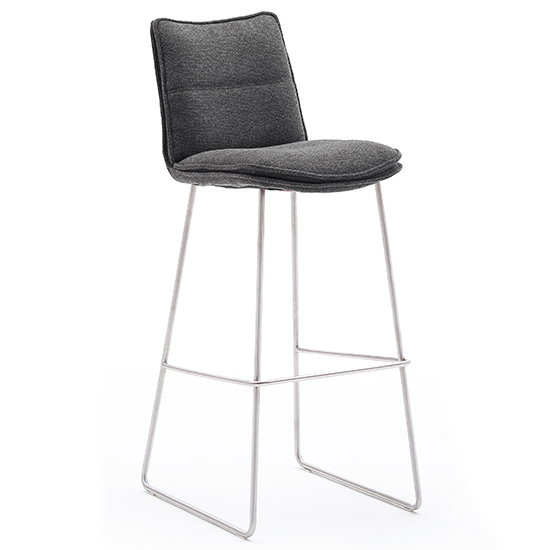Ciko Fabric Bar Stool In Anthracite With Brushed Steel Legs