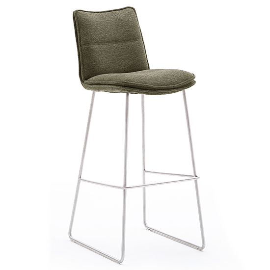 Ciko Fabric Bar Stool In Olive With Brushed Steel Legs