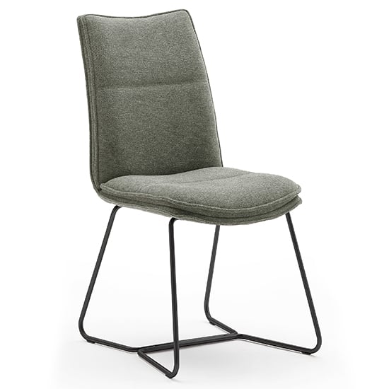 Ciko Fabric Dining Chair In Olive With Matt Black Legs