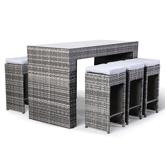 Cimahi Outdoor Tall Bar Table With 6 High Stools In Grey Furniture in