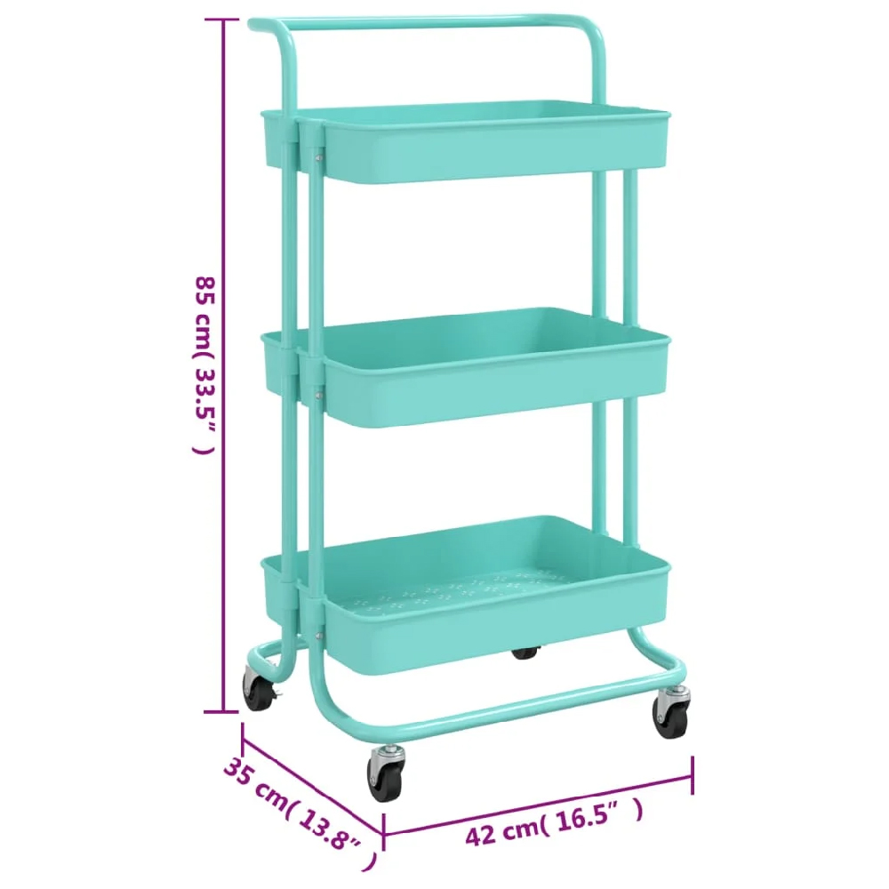 Cincinnati ABS Plastic 3 Tier Kitchen Trolley In Turquoise
