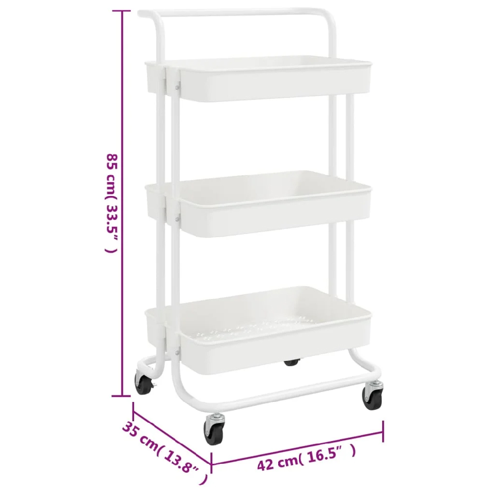 Cincinnati ABS Plastic 3 Tier Kitchen Trolley In White
