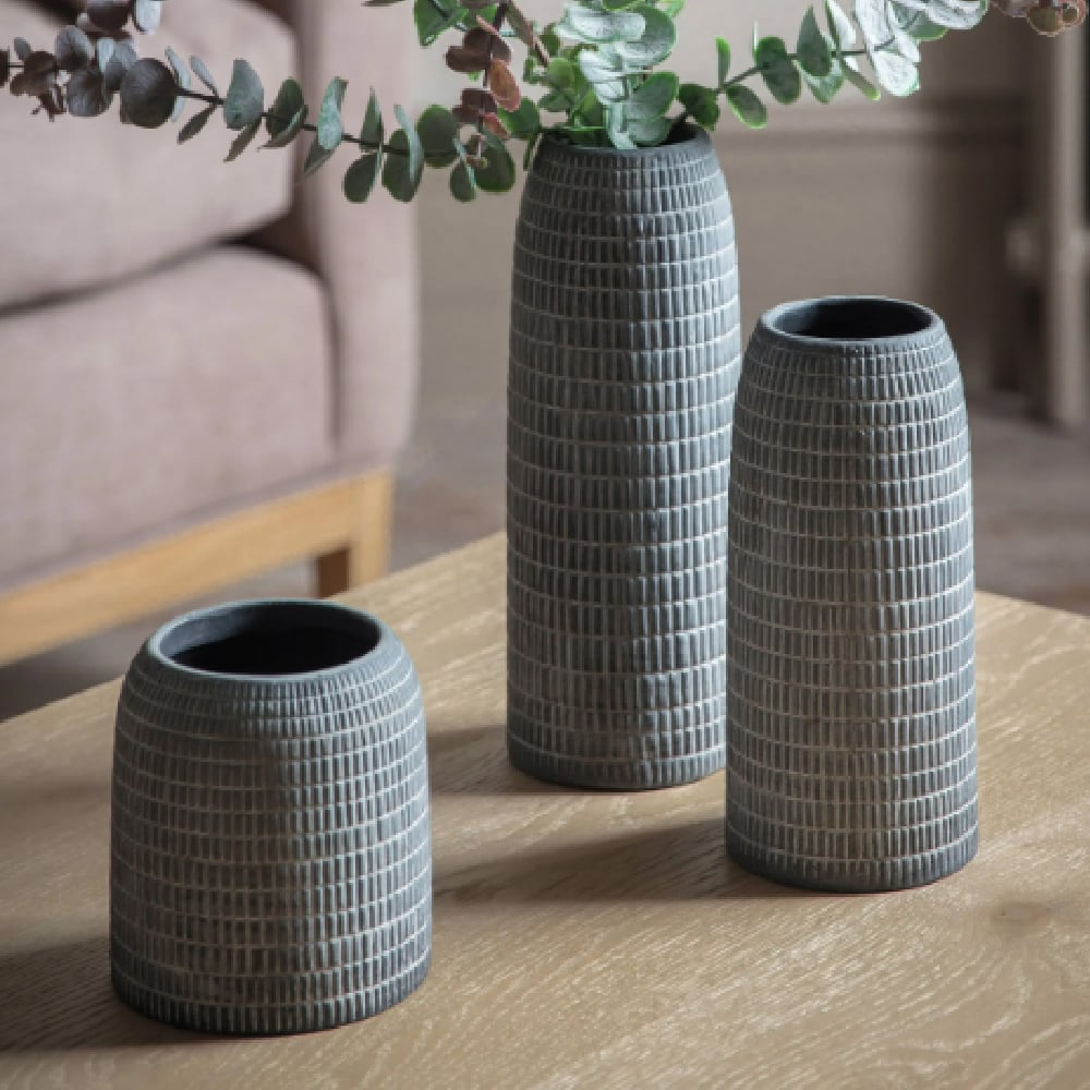 Cincinnati Stoneware Set Of 3 Vase In Grey