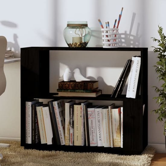 Photo of Ciniod pinewood bookcase and room divider in black