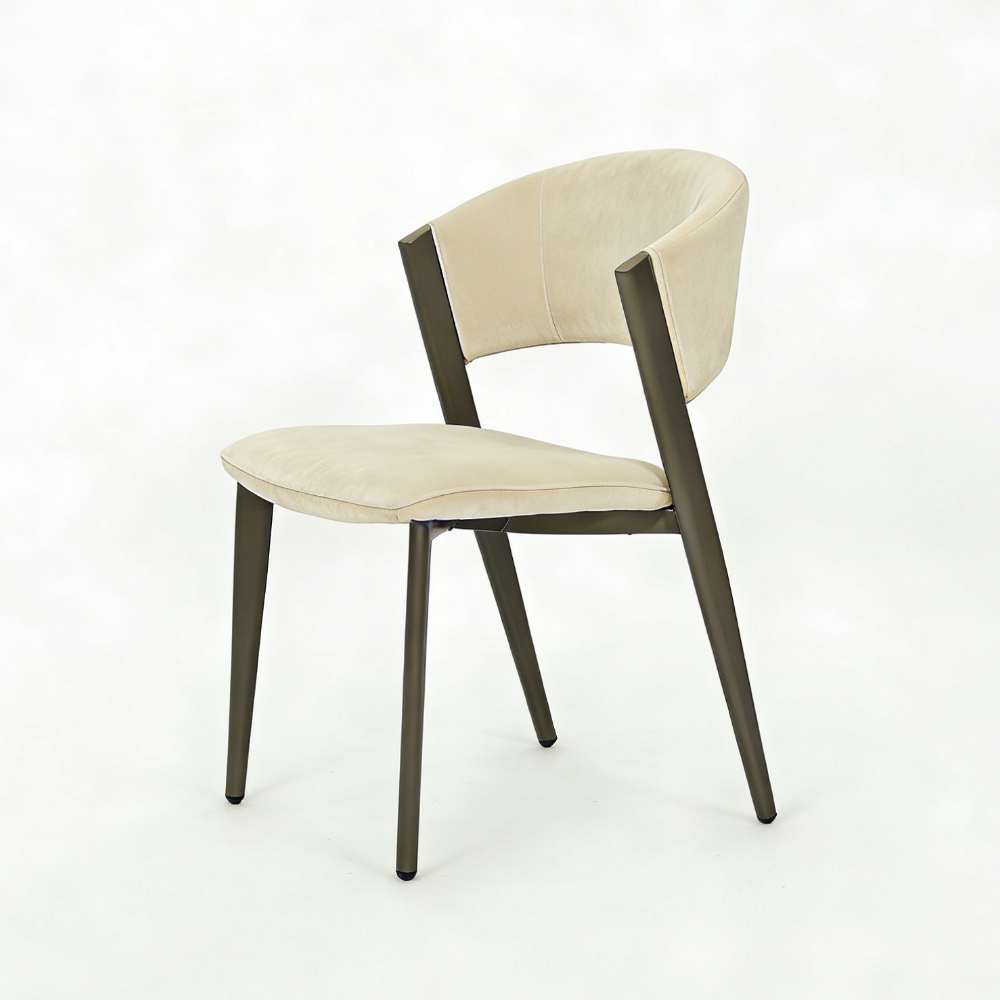 Cintaro Cream Fabric Dining Chairs with Walnut Frame in Pair