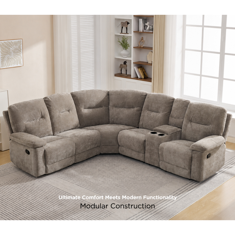 Cirelan Plush Fabric Manual Recliner Corner Sofa in Beige