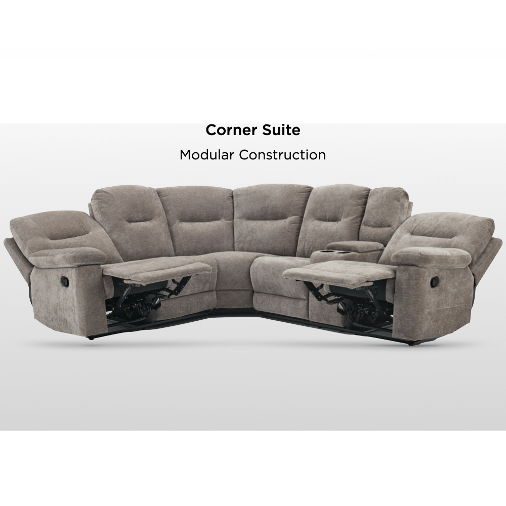 Cirelan Plush Fabric Manual Recliner Corner Sofa in Beige