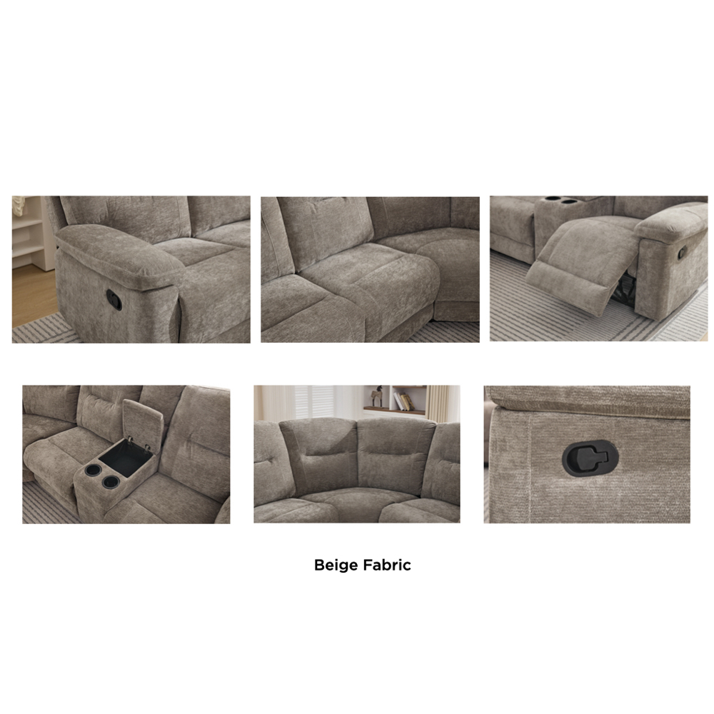 Cirelan Plush Fabric Manual Recliner Corner Sofa in Beige