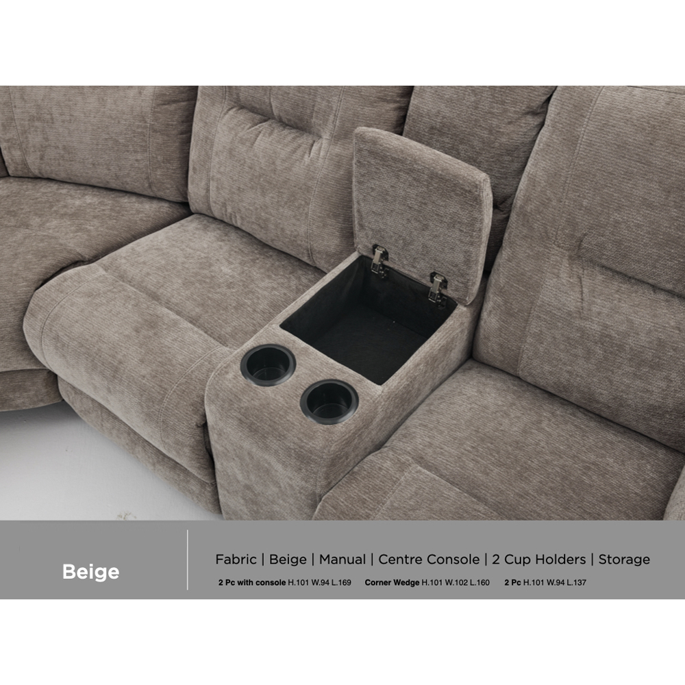 Cirelan Plush Fabric Manual Recliner Corner Sofa in Beige