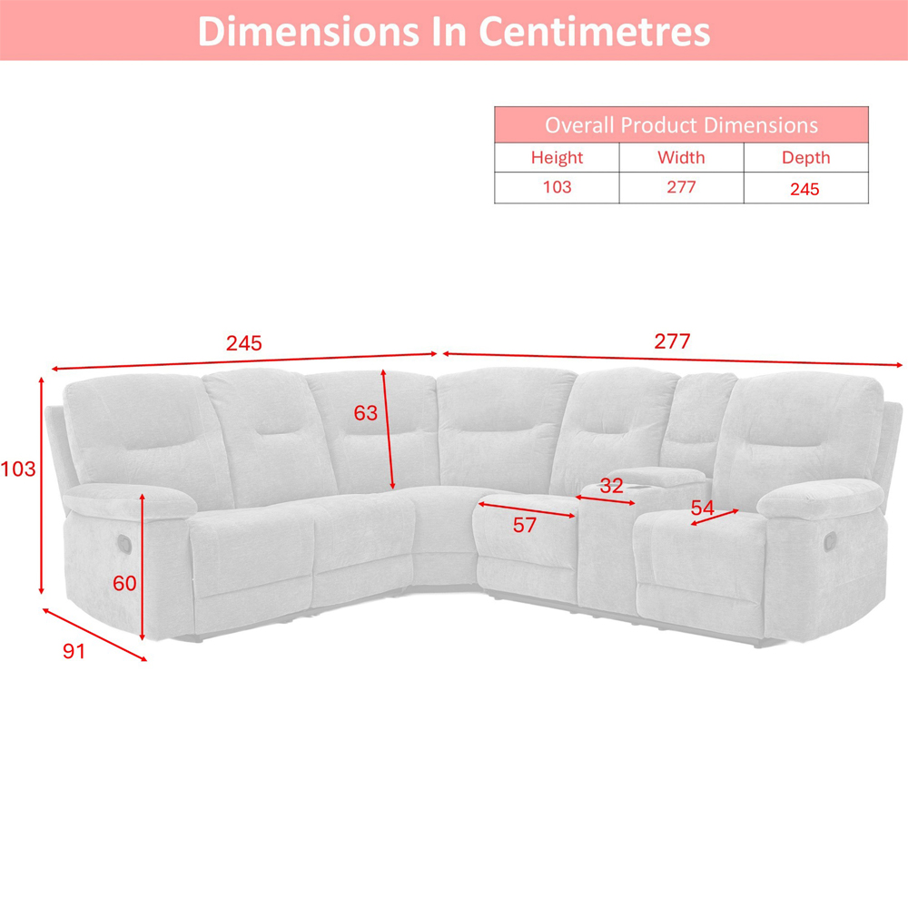 Cirelan Plush Fabric Manual Recliner Corner Sofa in Beige