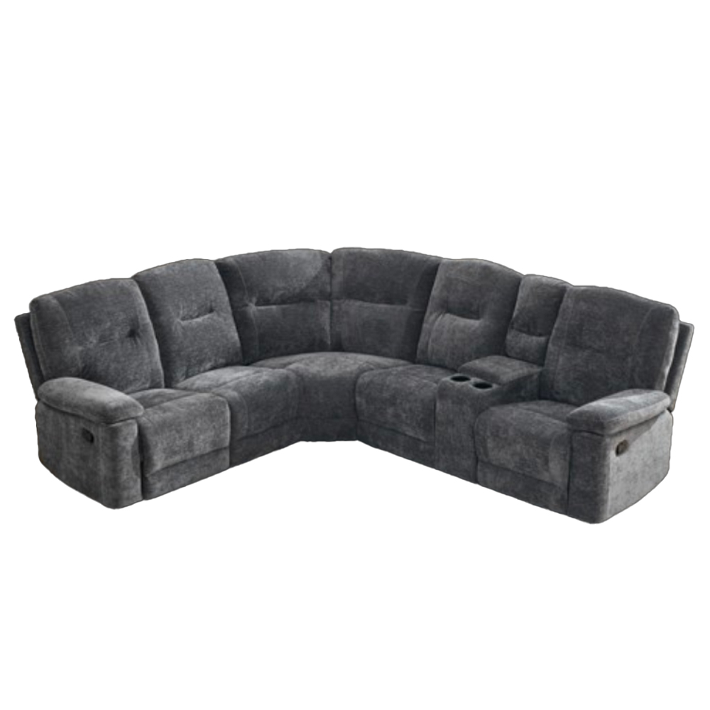 Cirelan Plush Fabric Manual Recliner Corner Sofa in Storm Blue