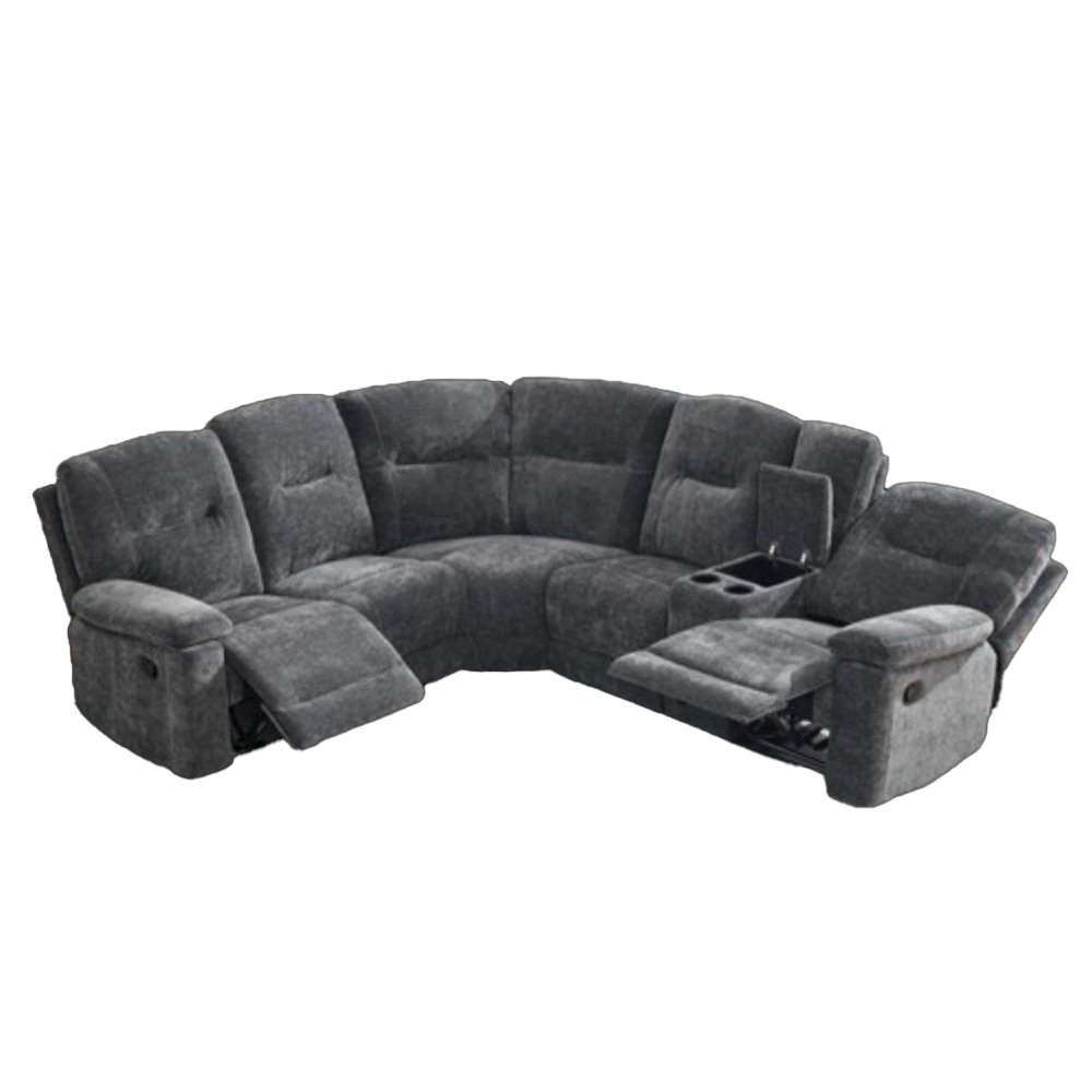 Cirelan Plush Fabric Manual Recliner Corner Sofa in Storm Blue