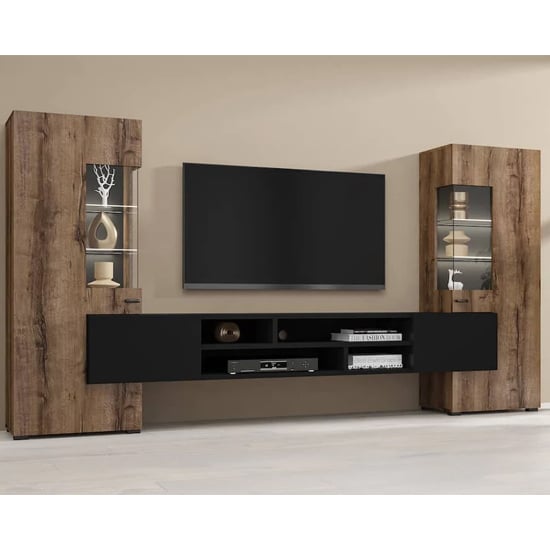 Product photograph of Citrus Wooden Entertainment Unit In Monastery Oak And Black from Furniture in Fashion