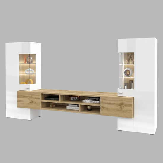 Citrus High Gloss Entertainment Unit In White And Wotan Oak