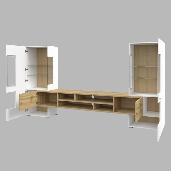 Citrus High Gloss Entertainment Unit In White And Wotan Oak