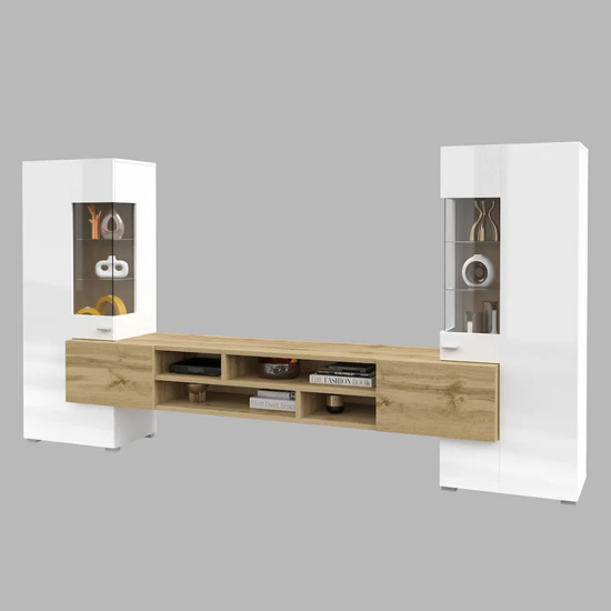 Citrus High Gloss Entertainment Unit In White And Wotan Oak