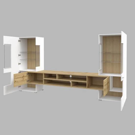 Citrus High Gloss Entertainment Unit In White And Wotan Oak