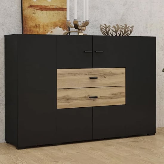 Citrus Wooden Sideboard With 2 Doors 2 Drawers In Black