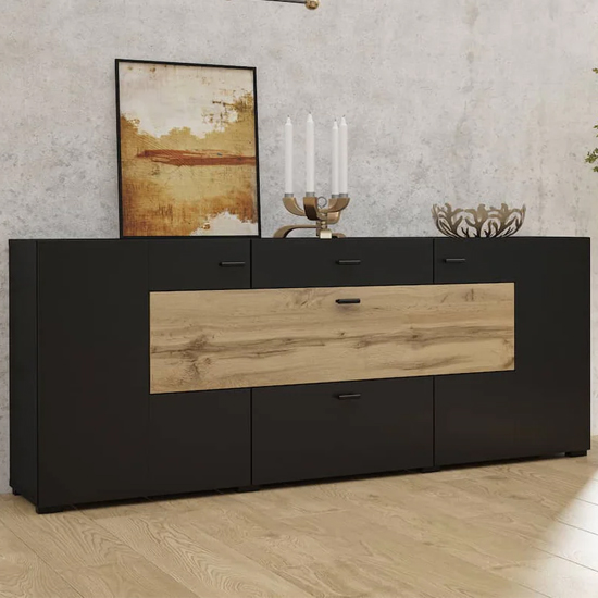 Product photograph of Citrus Wooden Sideboard With 3 Doors 2 Drawers In Black from Furniture in Fashion