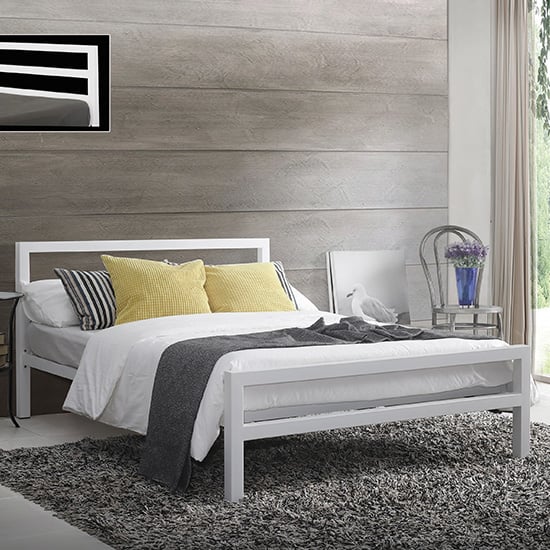 Read more about City block metal vintage style king size bed in white