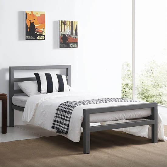 Product photograph of City Block Metal Vintage Style Single Bed In Grey from Furniture in Fashion