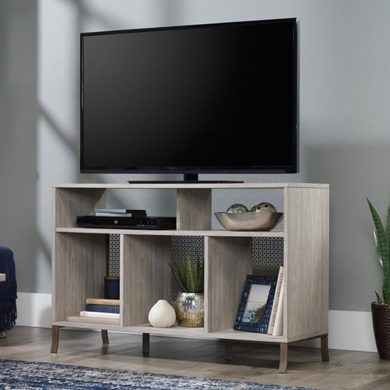 Photo of City centre wooden tv stand in champagne oak