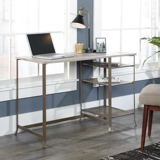 City Centre Wooden Laptop Desk In Champagne Oak With Metal Frame