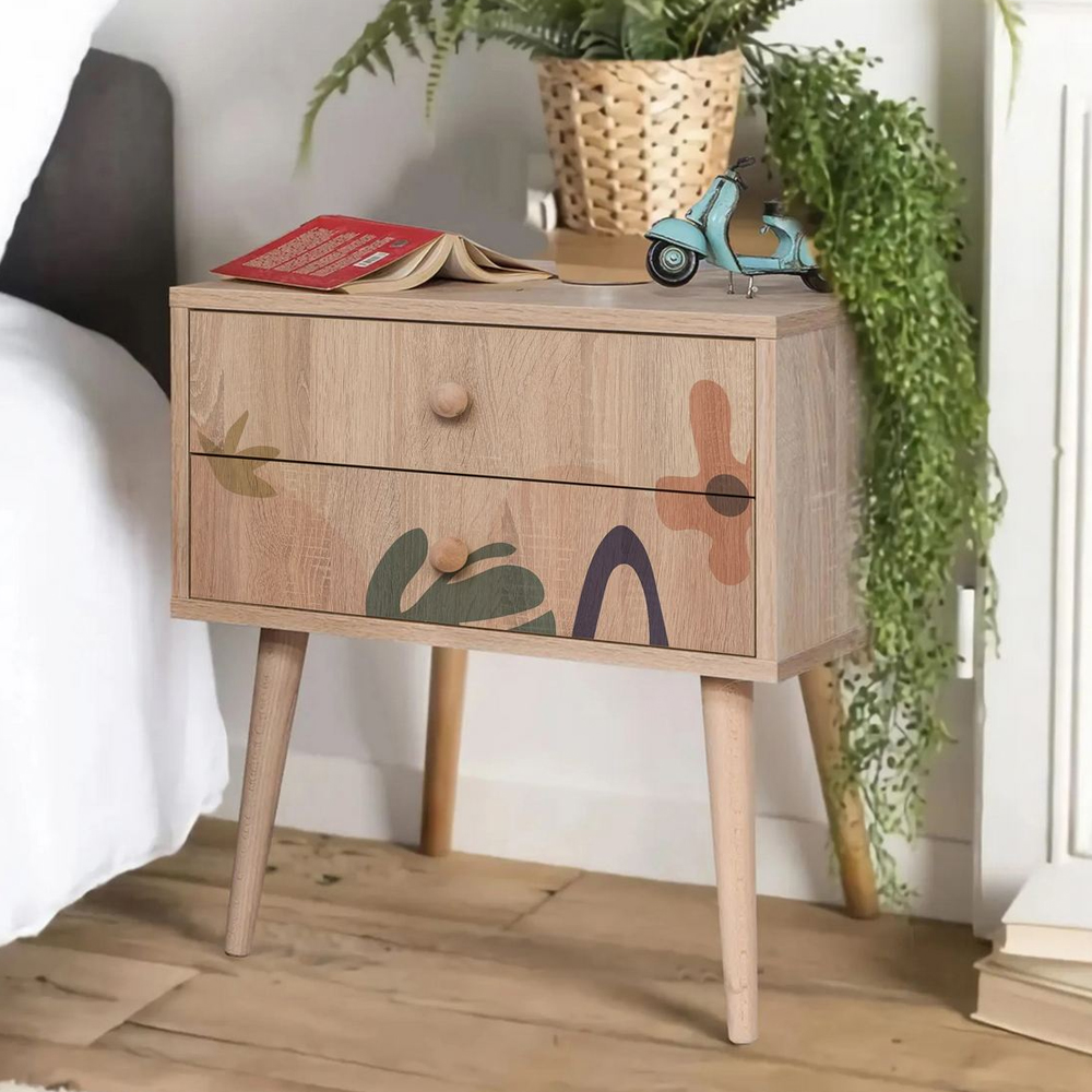 City Wooden Kids Bedside Cabinet with 2 Drawers in Multicolour