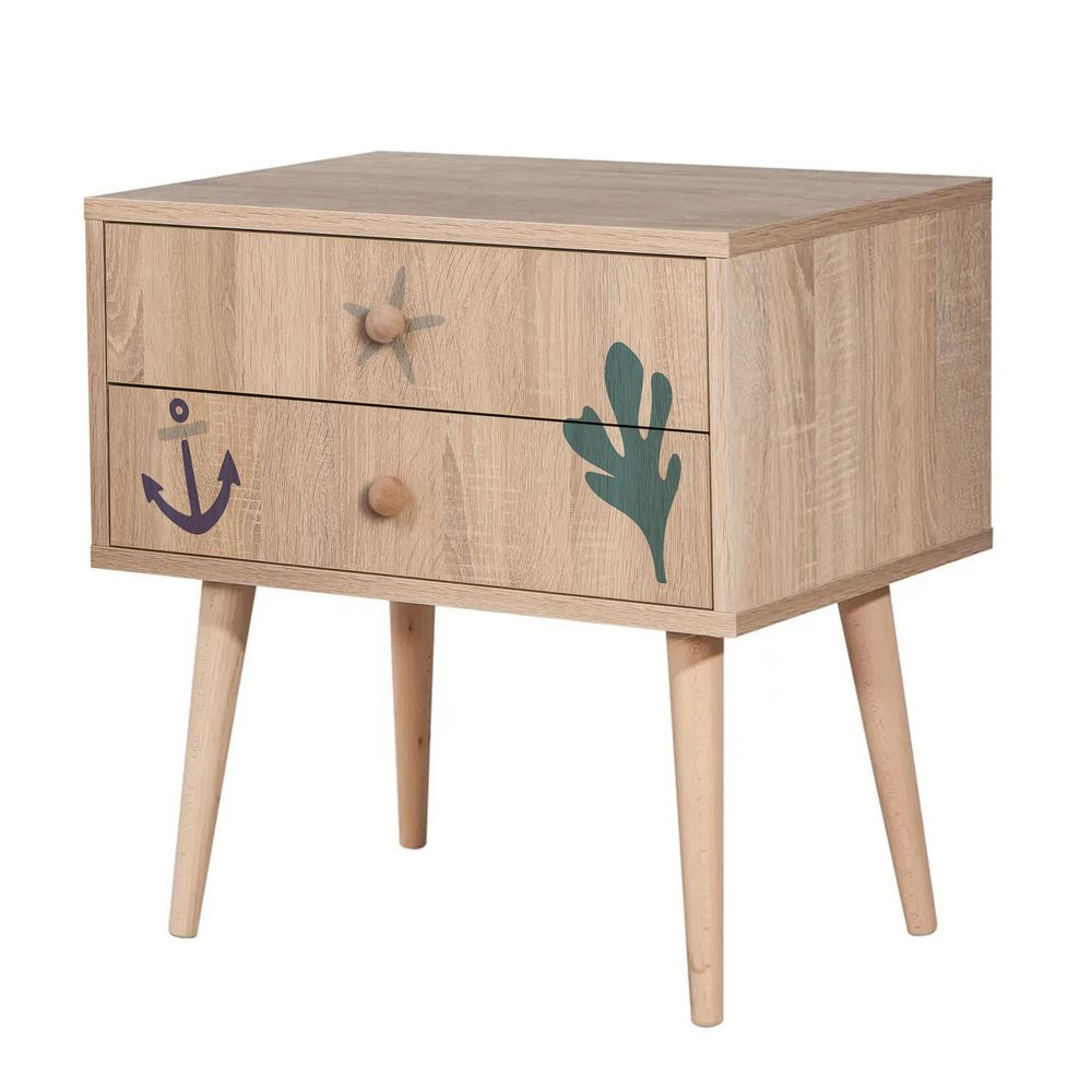 City Wooden Kids Bedside Cabinet with 2 Drawers in Multicolour