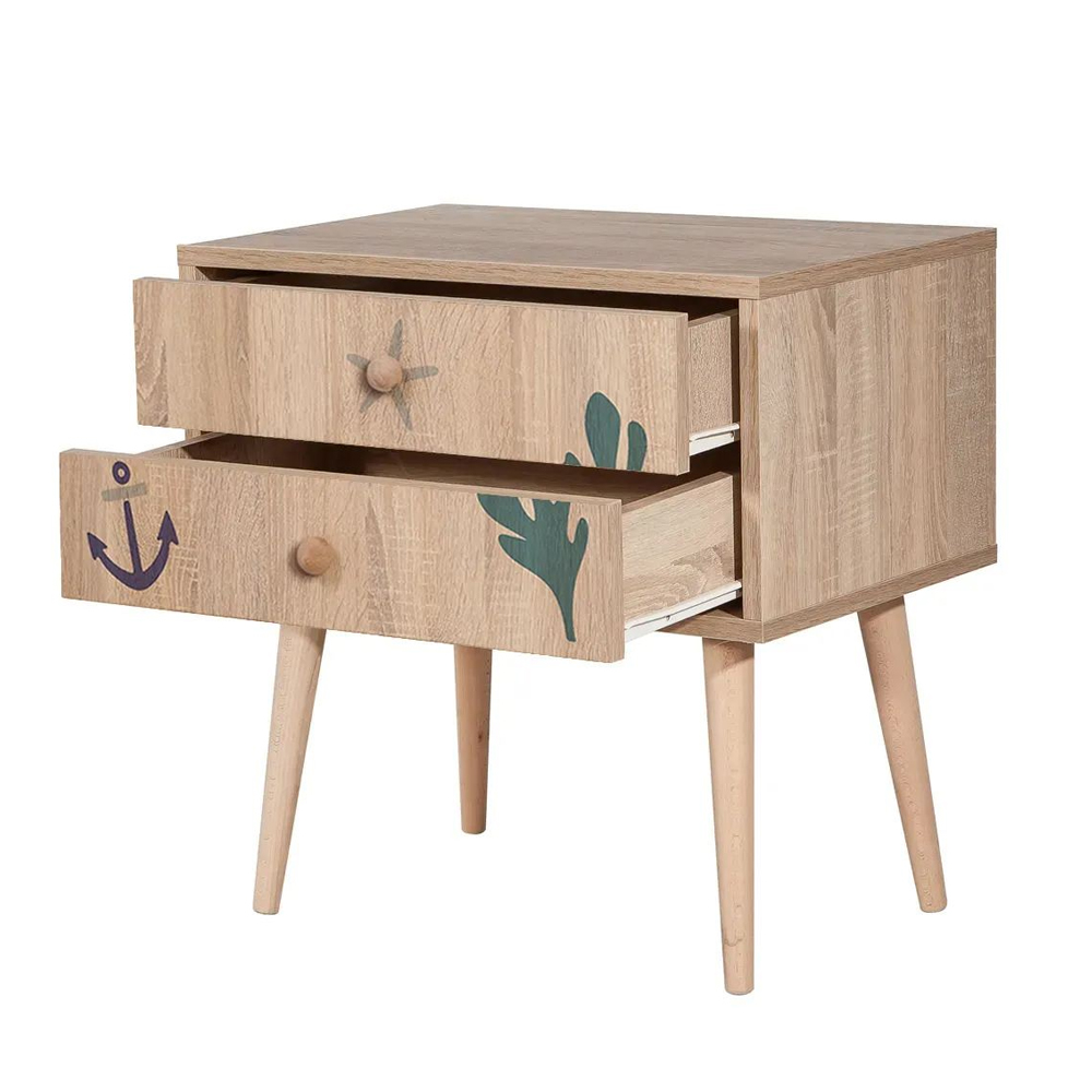 City Wooden Kids Bedside Cabinet with 2 Drawers in Multicolour
