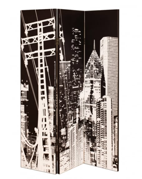 Photo of New york city canvas printed room divider in a monotone colour