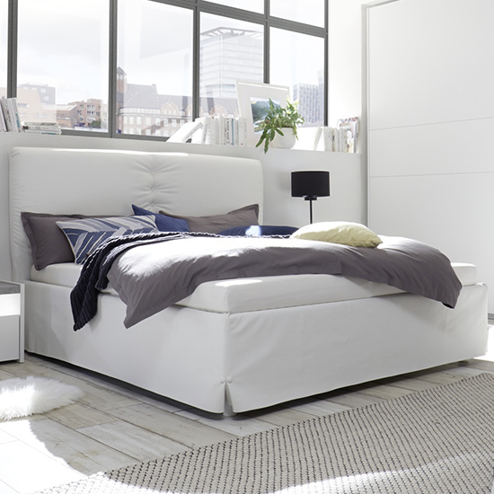 Civic Faux Leather Storage Double Bed In White